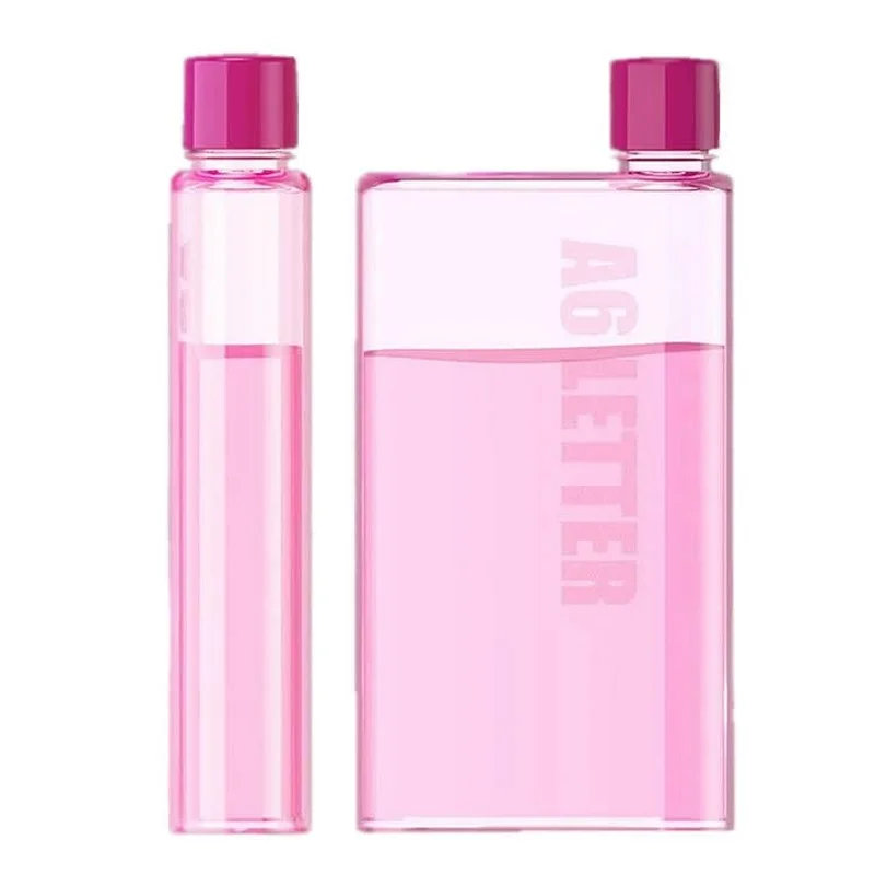 Portable Paper Pad Water Bottle, A6 Book Paper Cup Bottle, Flat Notebook Drinking Bottle pink