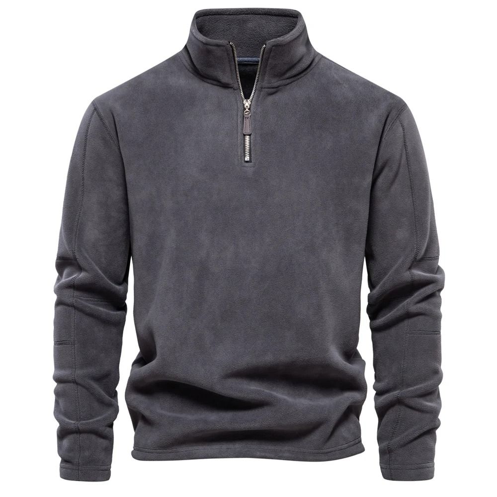 Quality Thickened Warm Fleece Jacket Mens Zipper Neck Soft Shell Pullover grey l