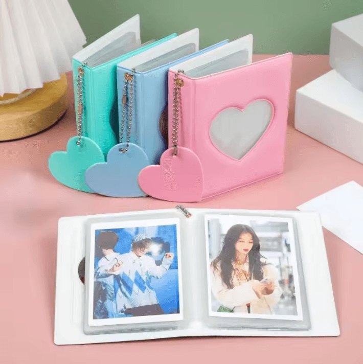 Heart Pendant Photo Album 3Inches Solid Color Kpop Photocard Holder & Polaroid Collectible Card Organizer yellow