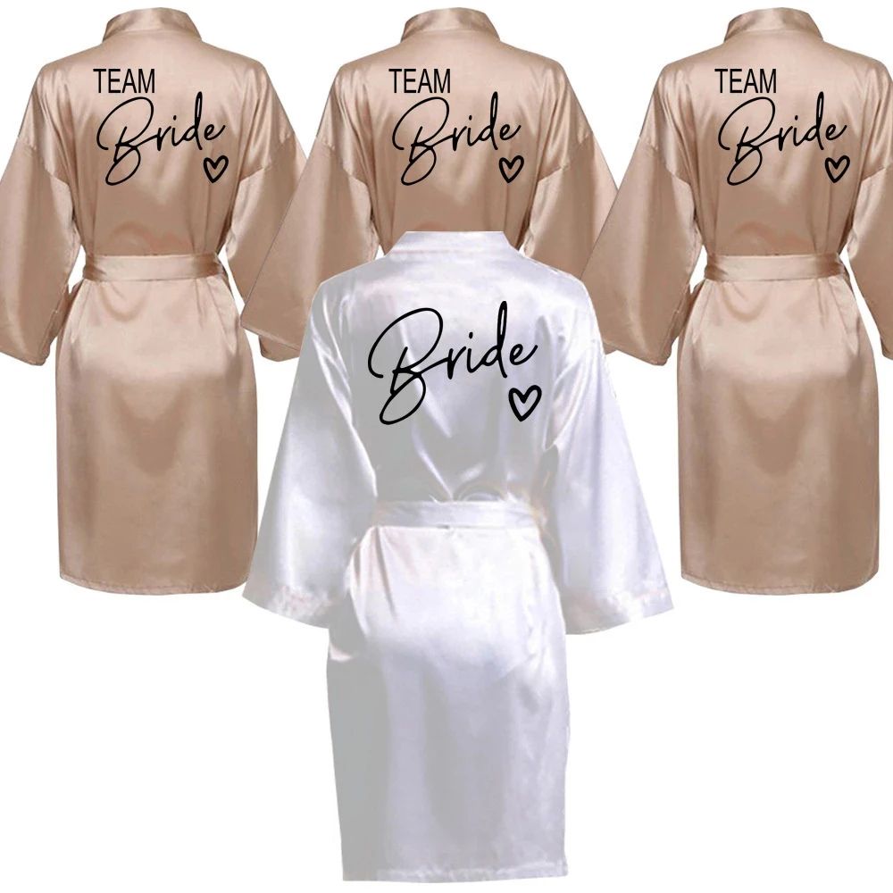 Team Bride Satin Kimono Robe With Black Letters For Wedding Party blush Pink Bride m