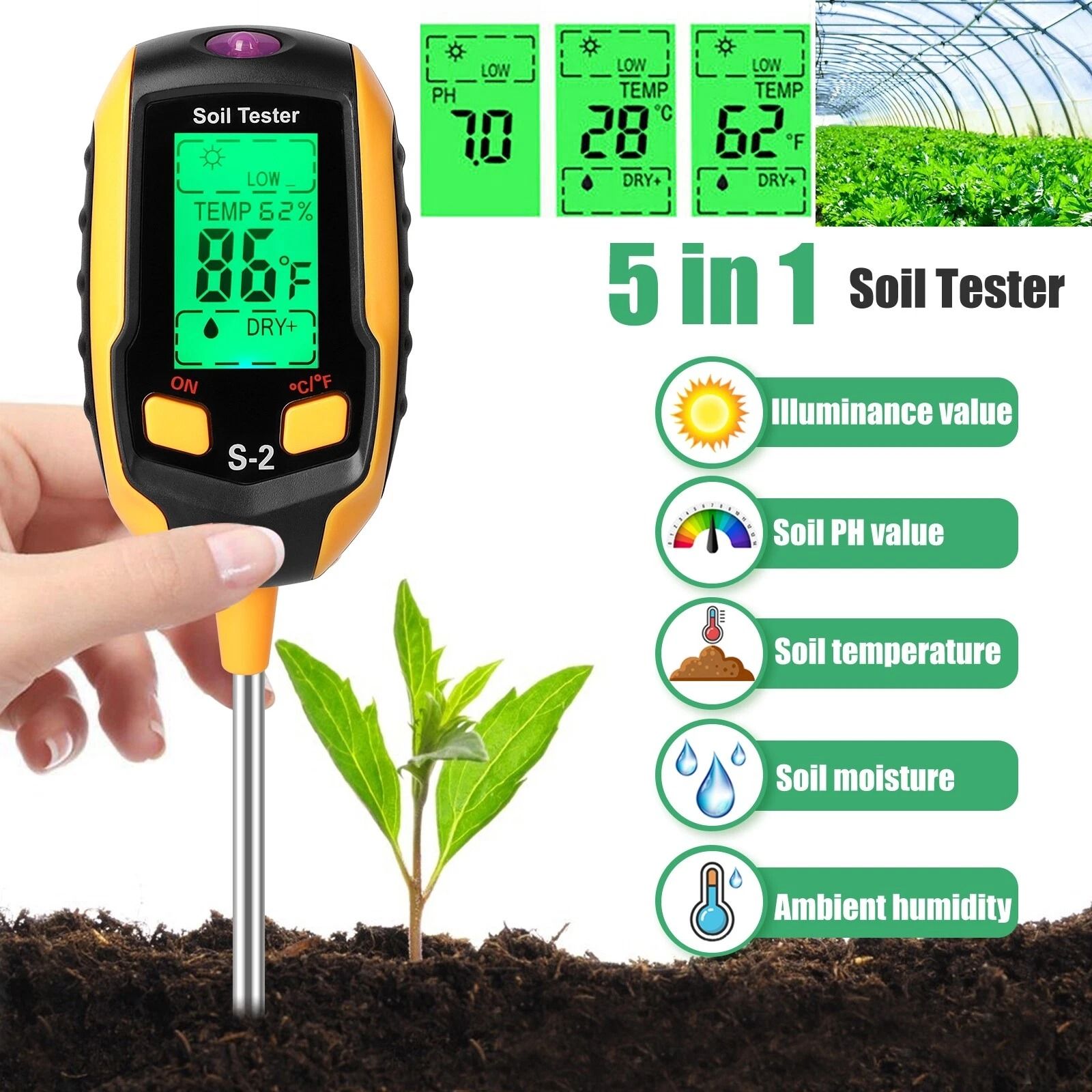 Digital Soil Tester, PH Meter For Plants, Lawn Moisture Temperature Tester, Accurate LCD Display For Garden Use Digital Soil Tester, PH Meter For Plants, Lawn Moisture Temperature Tester, Accurate LCD Display For Garden Use