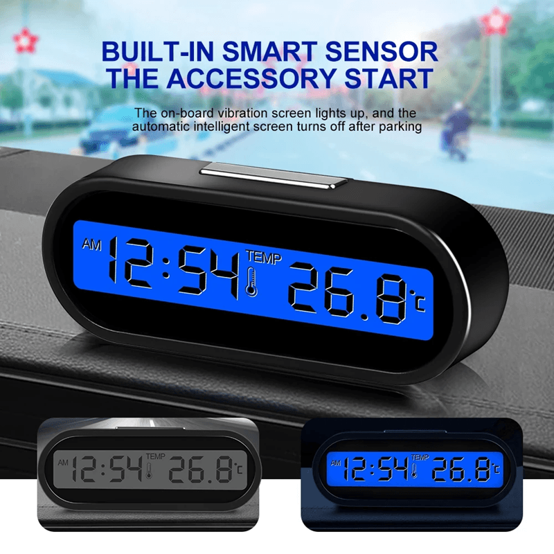 Mini Digital Car Clock With LCD Display Thermometer And Backlight black B