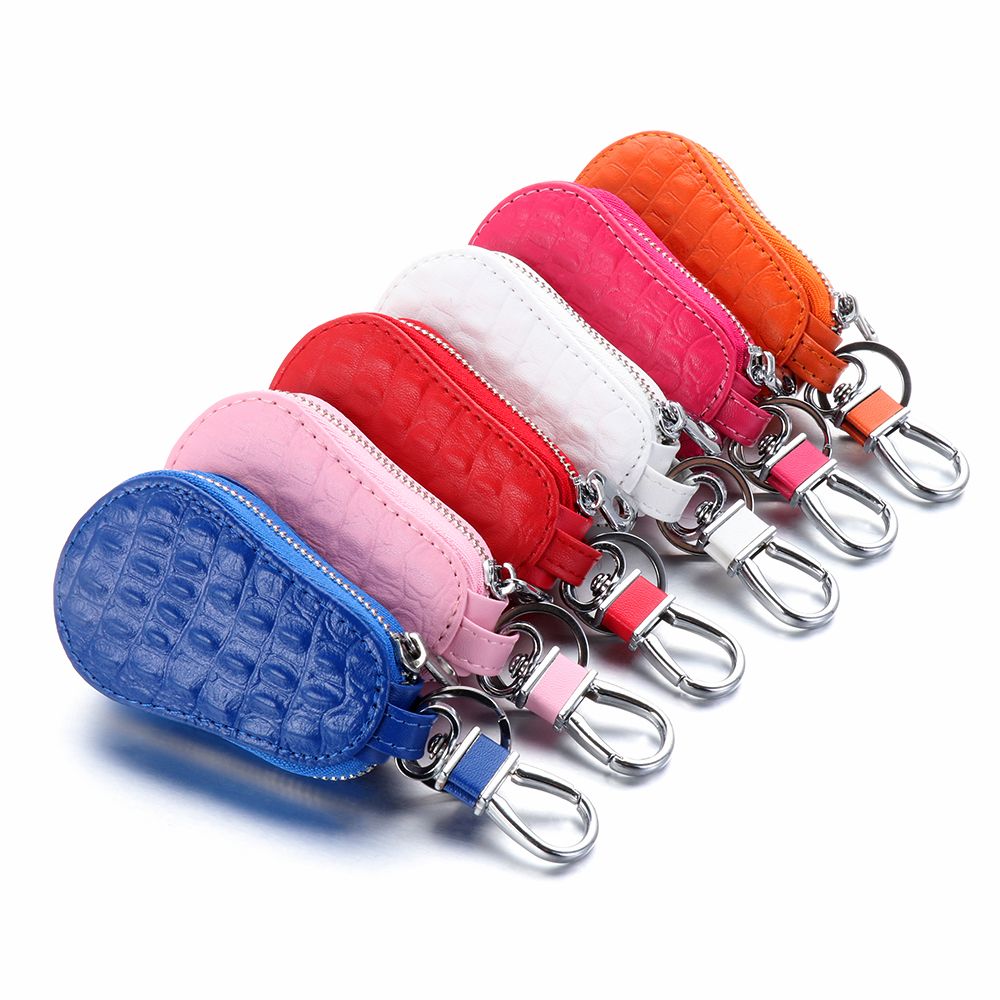 Crocodile Pattern Coin Purse Zipper Wallet, Genuine Leather Key Case, Keychain Holder For Car Keys pink