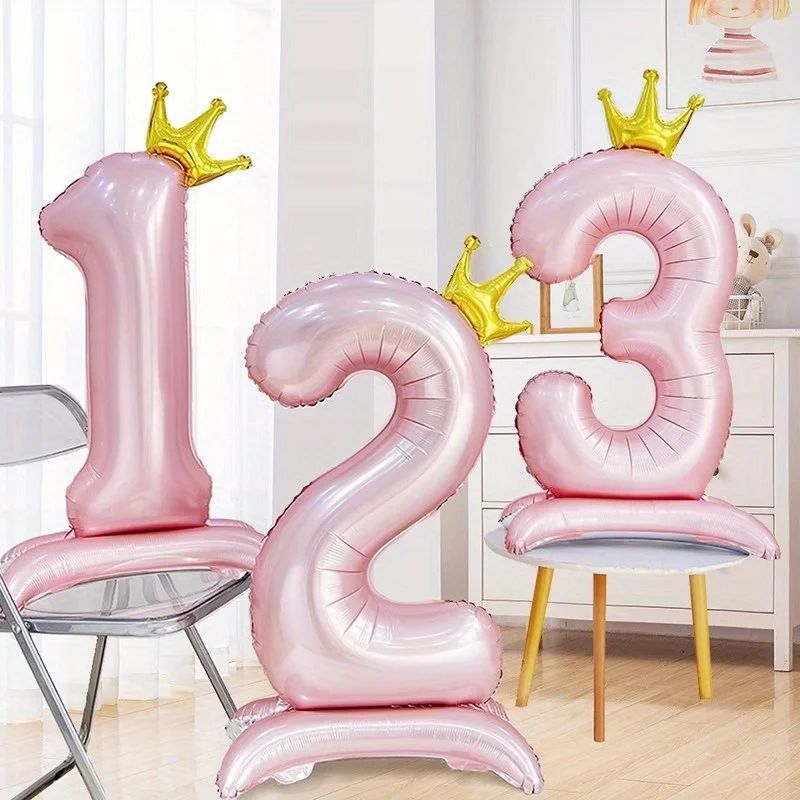 42 Inch Princess Crown Number Balloon Pink Foil Birthday Party Decor 8
