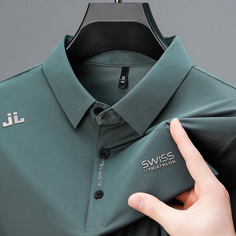 Fashionable Men's Business Casual Polo Shirt With Badge, Solid Color Short Sleeved Shirt, Comfortable Breathable haqin xl