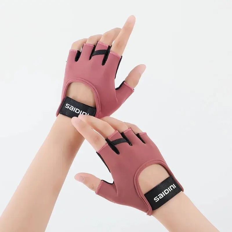 Womens Half Finger Sports Gloves Anti Slip & Shock Absorbing Fitness Gear pink l