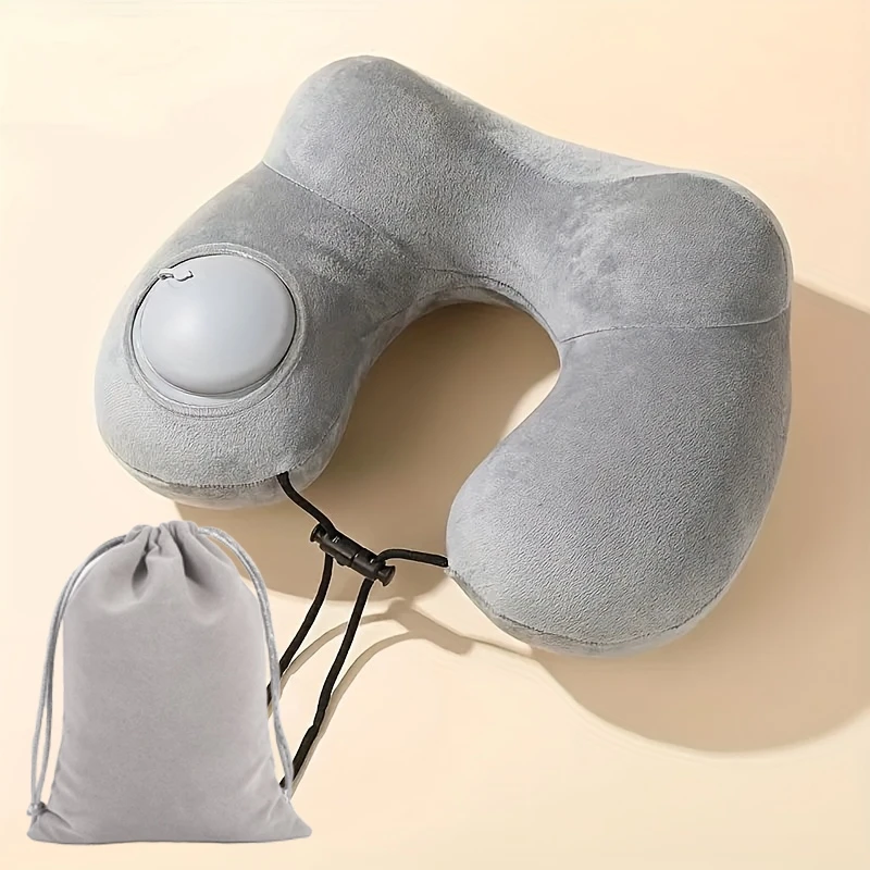 Portable U shaped Inflatable Travel Pillow Neck Support Comfortable Sleep Pad Air Compression Inflatable Pillow navy