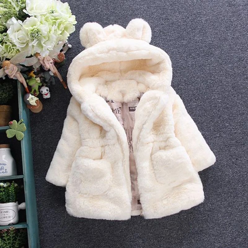 Cozy Petal Faux Fur Hooded Jacket Plush Winter Parka For Toddlers & Girls red 2t