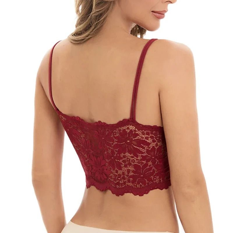 New Womens Seamless Lace Hollow Out Wireless Bralette burgundy s m