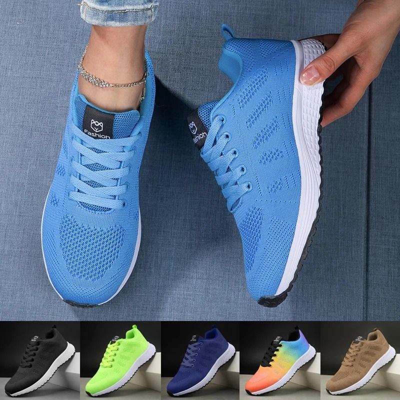Women Knit Sneakers Breathable Walking Shoes Lightweight Lace Up Low Top royal Blue 44