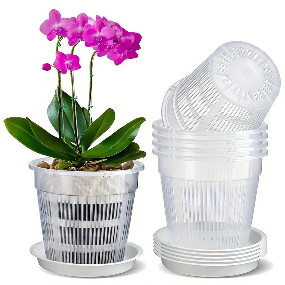 Breathable Mesh Orchid Pots Transparent Root Control Flowerpots With Drainage (5 Pack) 19cm 5pcs