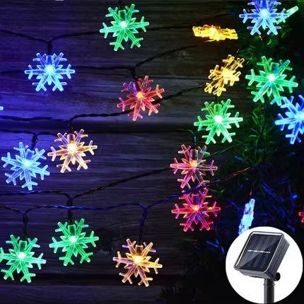 Solar LED Snowflake Fairy String Lights Outdoor 8 Mode Waterproof Garden Patio Christmas Tree Party Decor multicolor 22.97 Ft 50leds