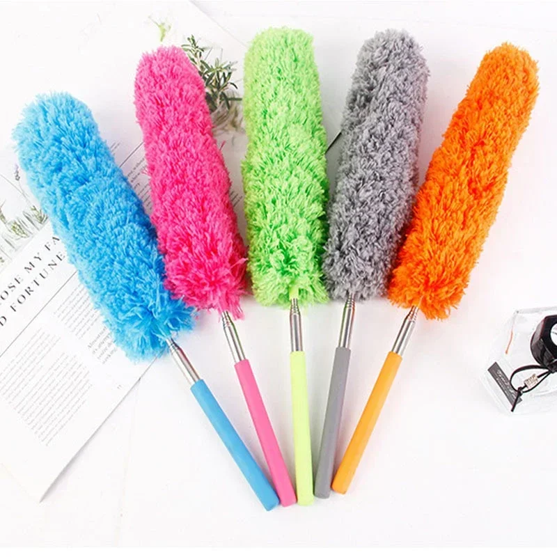 Microfiber Dust Brush Dust Duster Telescopic Flexible Household Cleaning Tool Stainless Steel Feather Duster blue