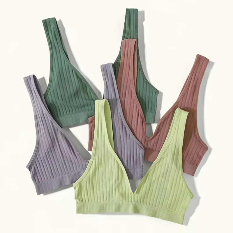 Women's Deep V Neck Seamless Push Up Bralette Wireless Lingerie Crop Top green l