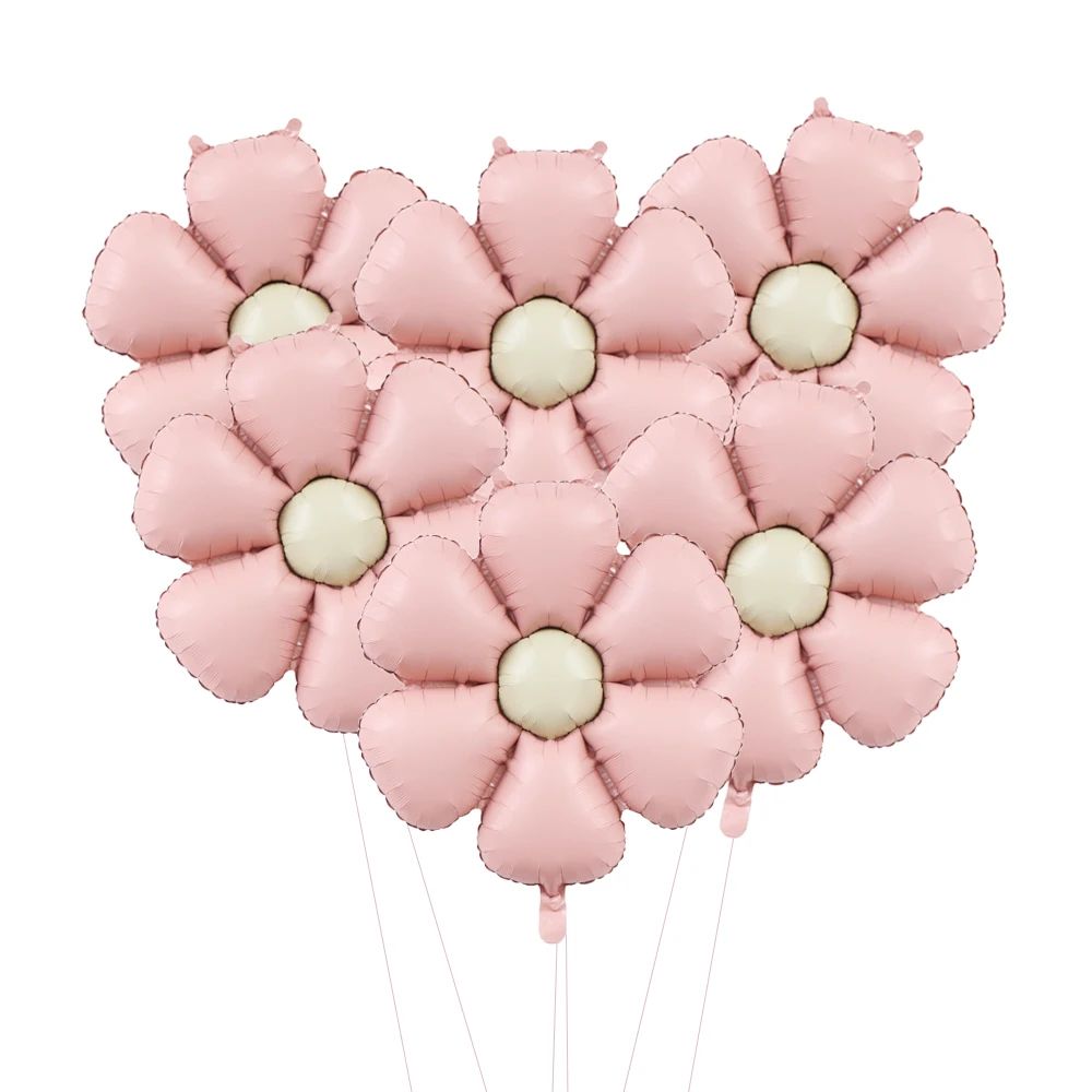 Matte Pink Daisy Foil Balloon Set, 6pcs Large Party Decor For Baby Shower & Birthdays white