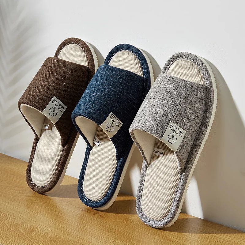 Breathable Linen Home Slippers blue m 1213 W 13.514.5