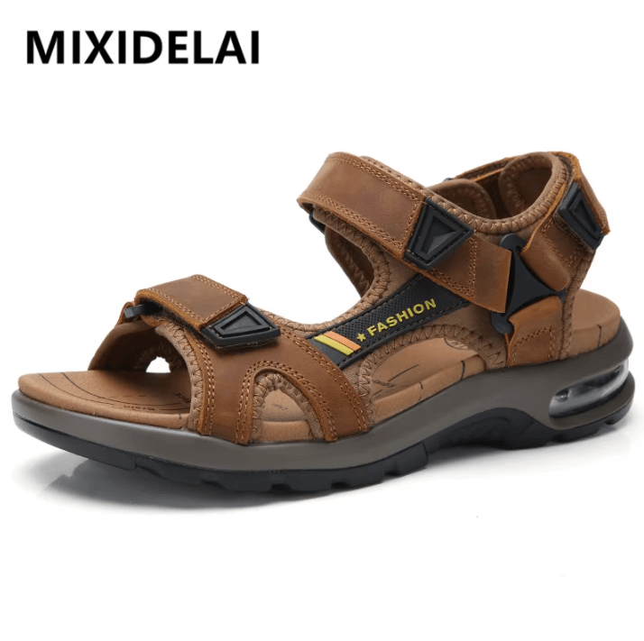 Mens Genuine Leather Roman Sandals Summer Beach And Outdoor Comfort (Size 46) dark Brown 39 (us 6.5)
