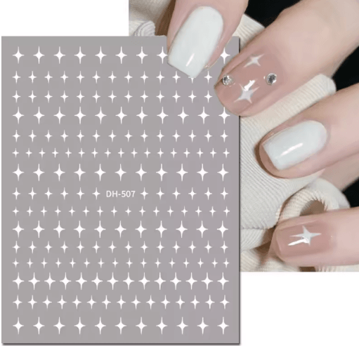 3D Nail Art Stickers Set Love Hearts Stars And Clouds French Tip Decals 8