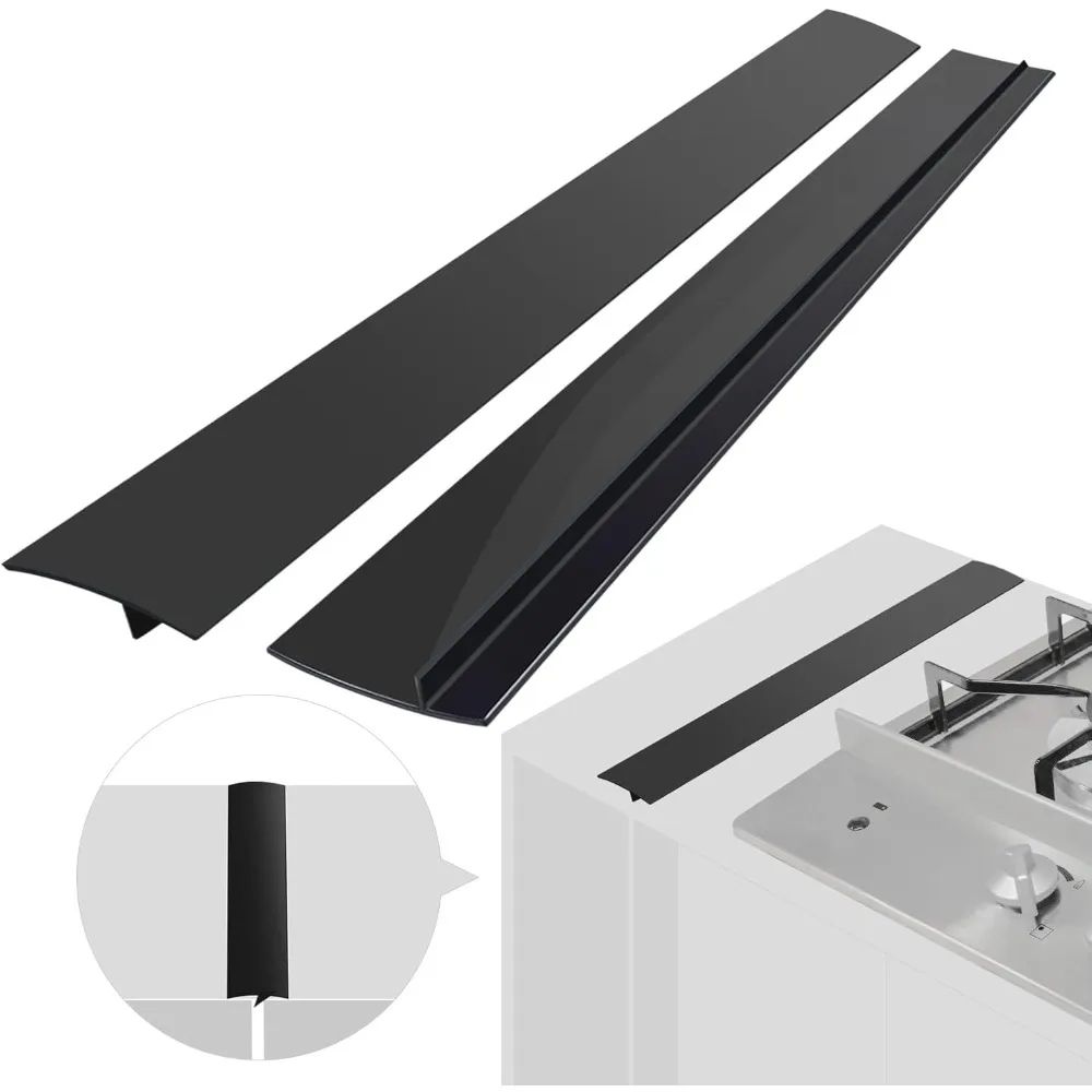 2 Pack Silicone Stovetop Gap Covers Heat Resistant Stove Gap Protectors For Cleaner Kitchens 2 Pack black
