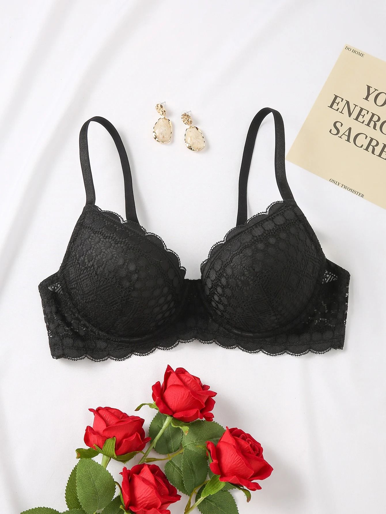 Womens Sexy Lace Comfortable Breathable Underwire Push Up Bra black 75b