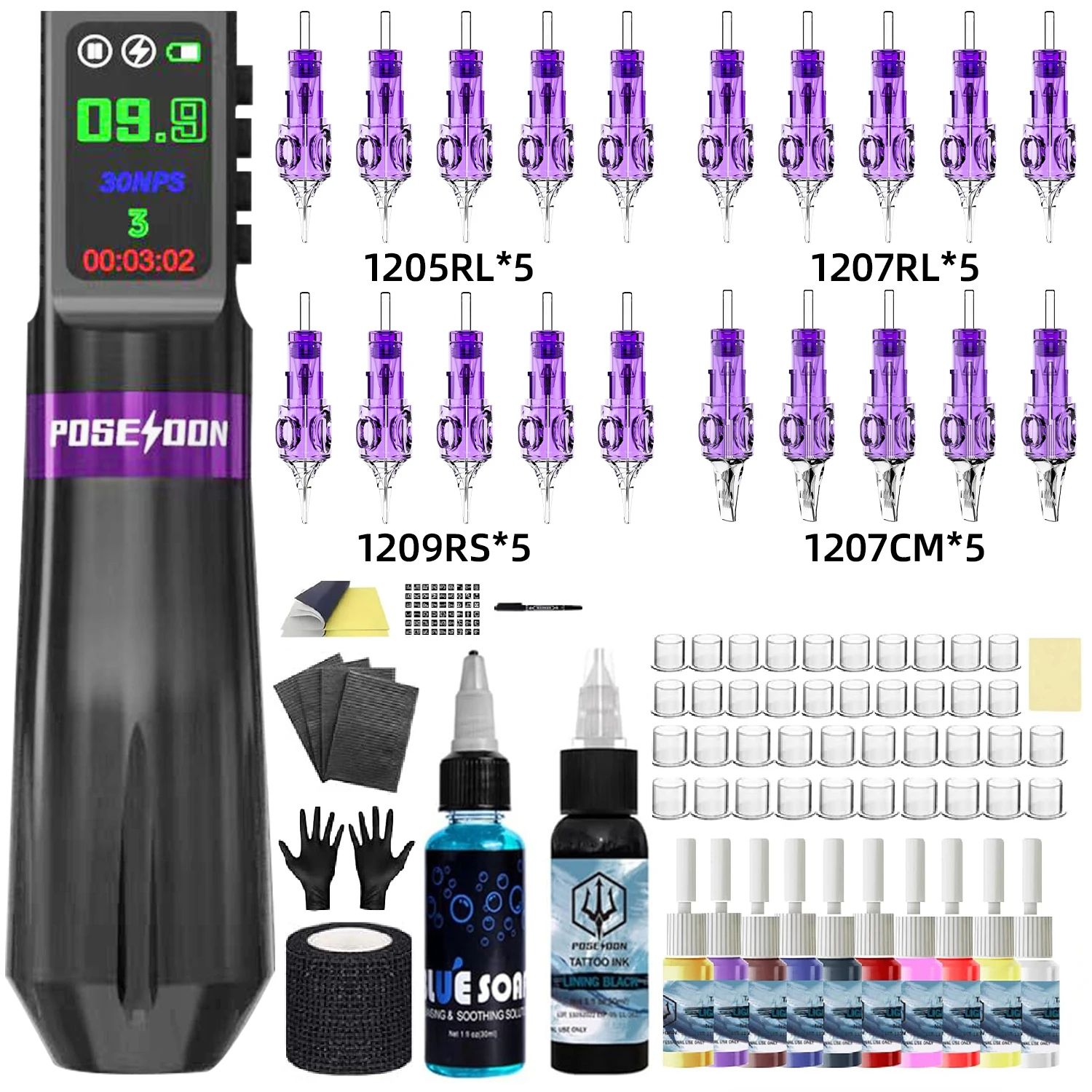 POSEIDON New Memory Wireless Tattoo Pen Tattoo Machine Kit With Cordless Power Supply tu25