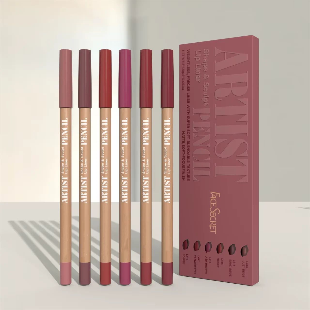 FaceSecret Sculpting Lip Liner Pencil Set Matte Precision & Soft Blend Formula nude Berry