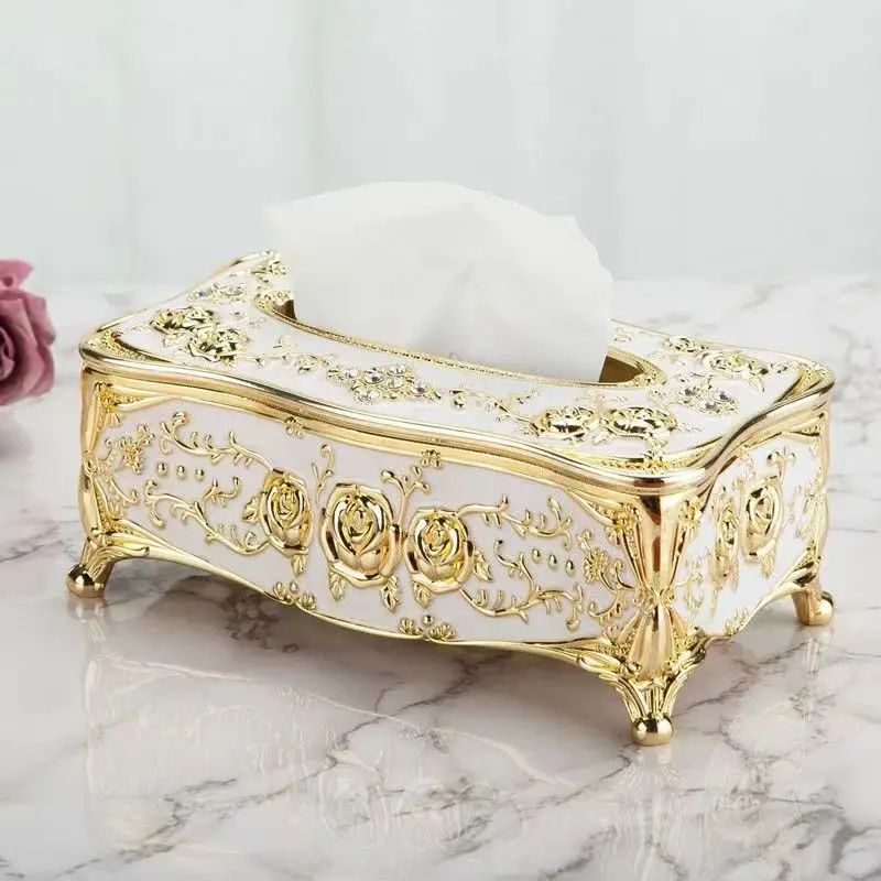 European Style Tissue Storage Box golden White
