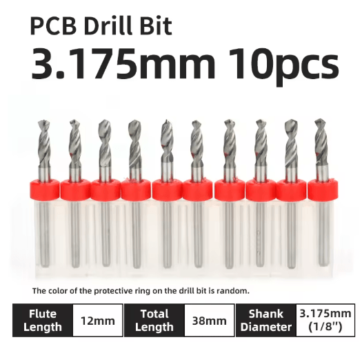 TOOLEYE Micro PCB Drill Bit Set 10pcs Precision CNC Drills (0.13.175mm, 1 8 Shank) pcb 1.8mm 10pcs