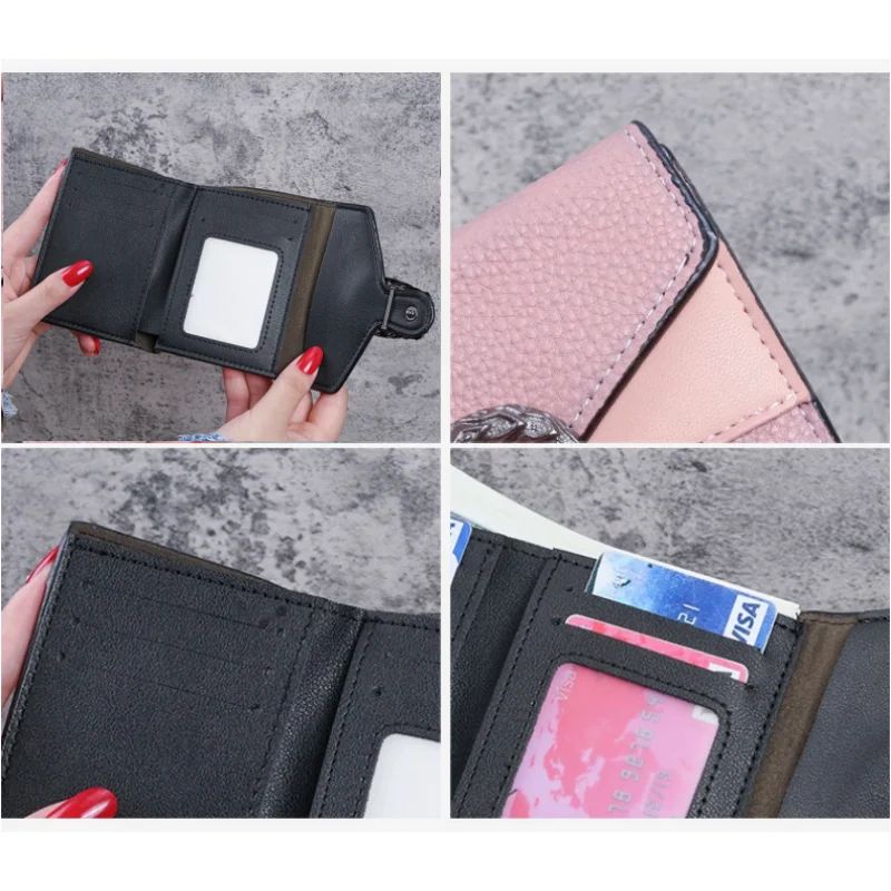 Mini Womens Wallet In Lychee Texture PU Leather Small Bifold Wallet With Coin Pocket & Card Slots green