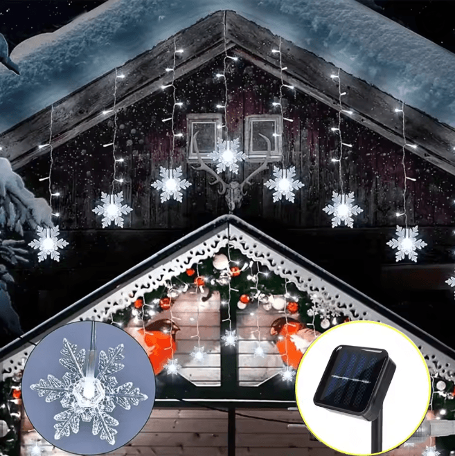 96 LED Solar Snowflake Curtain Lights Waterproof Christmas Decoration c 96led