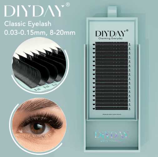 DIYDAY Long Length Classic Individual Lash Extensions Matte Black Faux Mink 14mm 0.03mm d