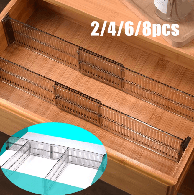 Adjustable Drawer Divider Clear Retractable Drawer Organizer Set 4pcs