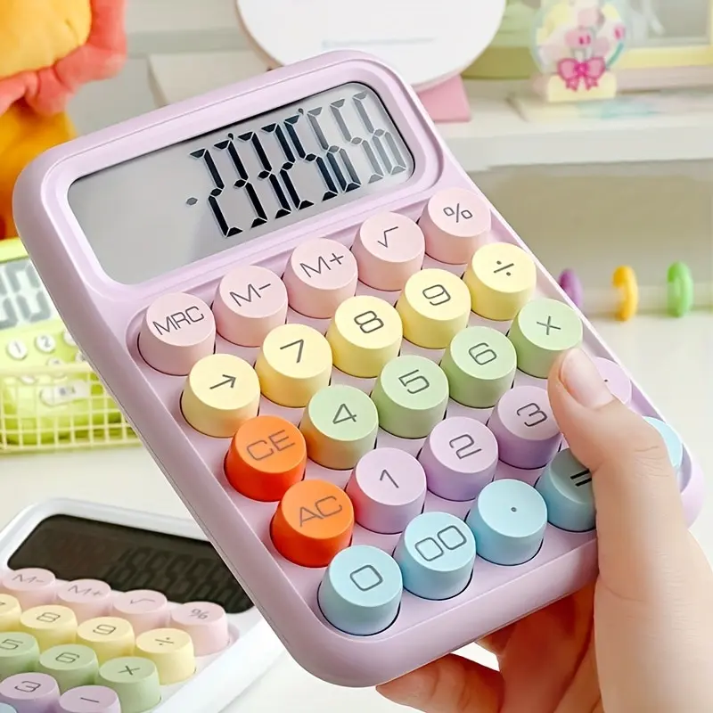 Cute Candy Color Mechanical Calculator, Keyboard Calculator Office 12 digit Model yellow