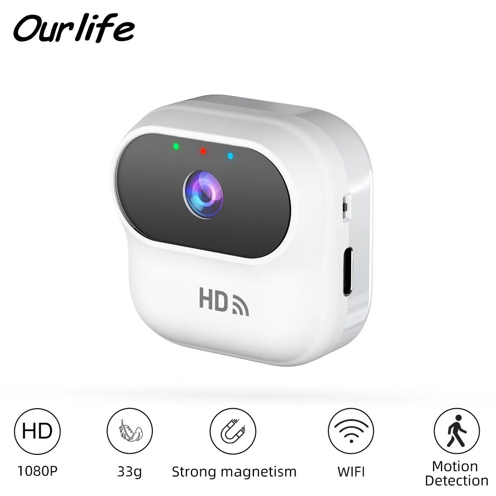 Ourlife A800 Mini WiFi Security Camera 1080P HD Indoor Surveillance Cam With Motion Tracking white no Card