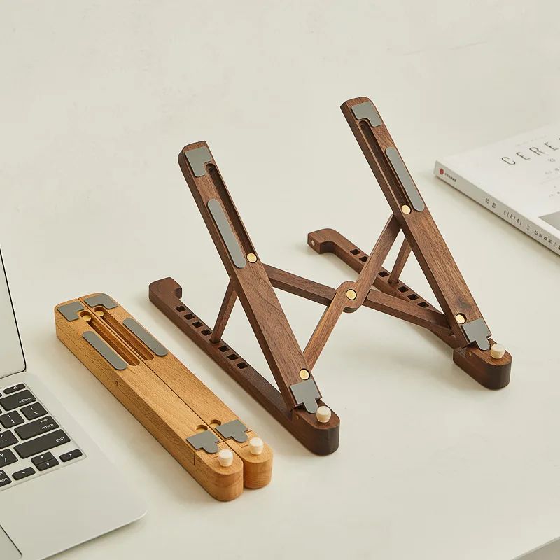 Foldable Wooden Laptop Stand Adjustable Height walnut 1