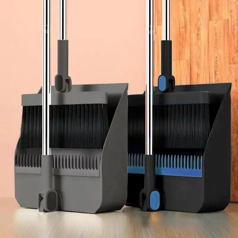 Household Broom And Dustpan Set With Foldable Dustpan Cleaning Tool black