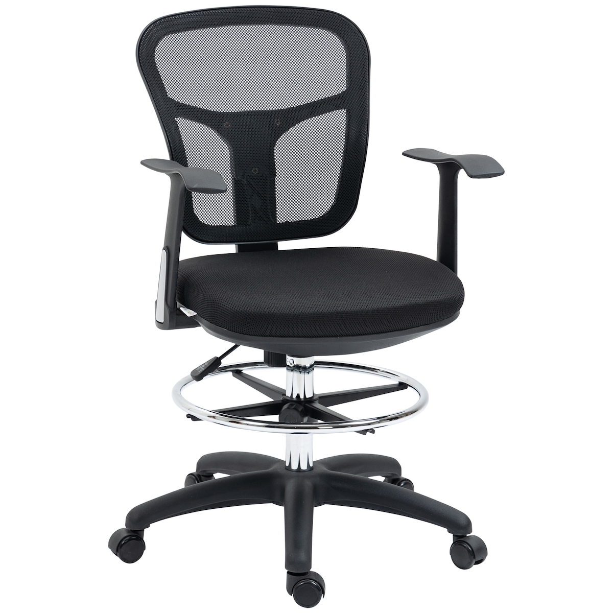 OKWISH Bürostuhl ergonomisch 59x59x115 cm mit Fußstütze und klappbaren Armlehnen Mesh Schwarz höhenverstellbar drehbar für Büro Homeoffice Image