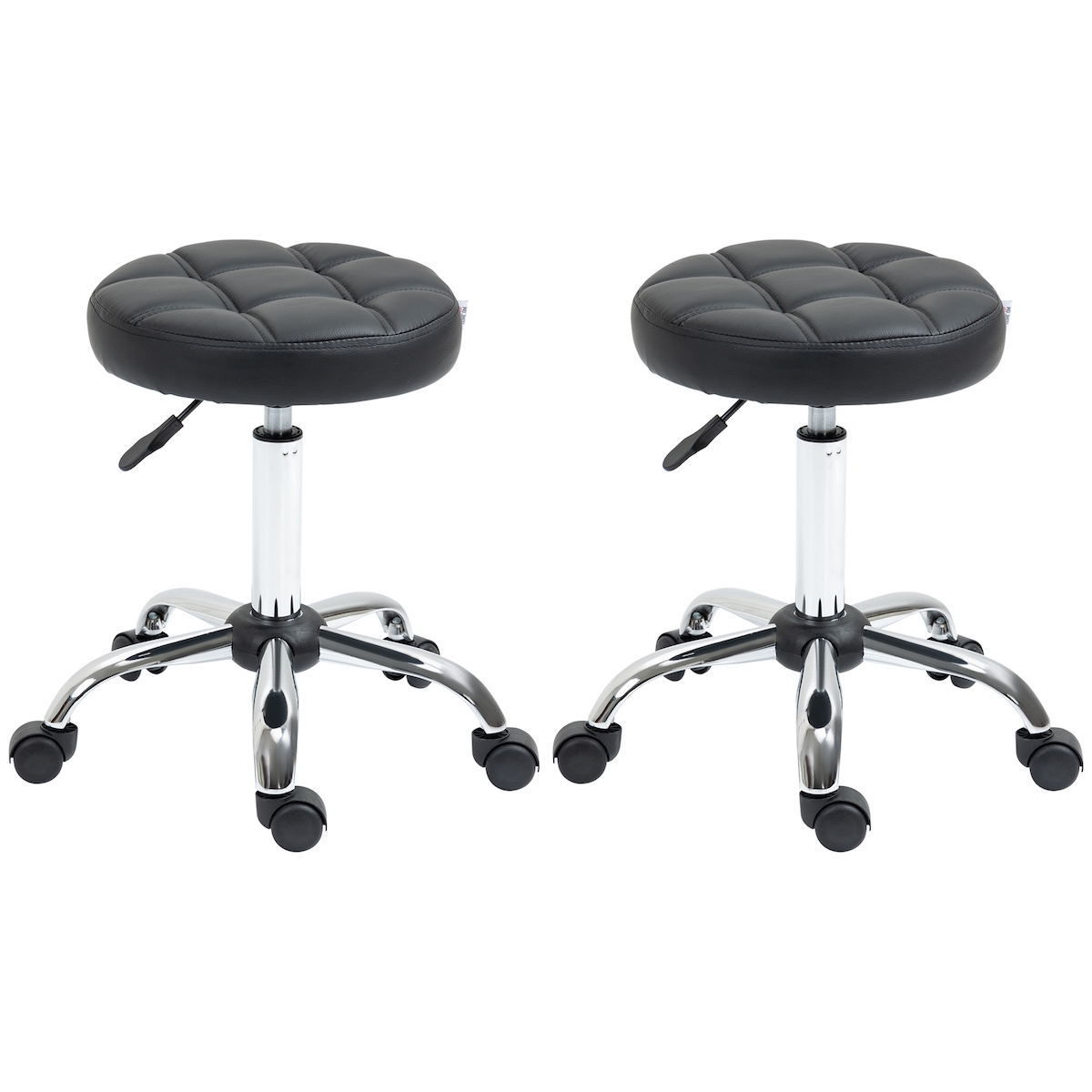 OKWISH 2er Set Rollhocker Drehhocker höhenverstellbar Schwarz 36x36x63 cm mit Rollen 360 Grad drehbar Kunstleder Sitz für Studio Praxis Büro Image