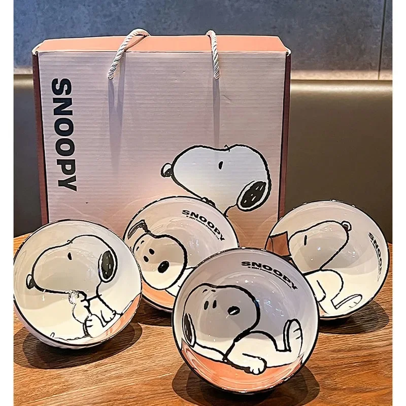 Kawaii Cute Snoopy Tableware Ceramic Bowl Beautiful And High-Value Kawaii Set Bowl Anime Cartoon Household Tableware Suit Gift