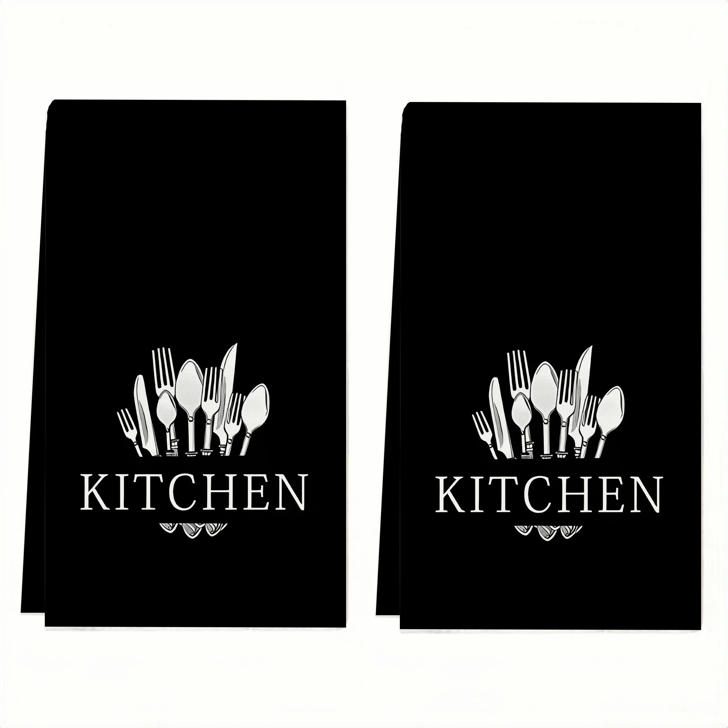 2-Pack Black Kitchen Towels, Dish Towels, Hand Towels, Holiday Decorative Hand Towels, Soft Absorbent Drying Cloth, Kitchen Decoration, Table Decoration, Kitchen Supplies, Home Decor