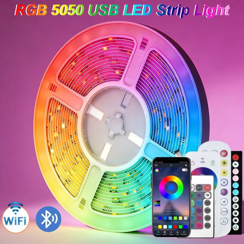 1–20 m LED-Lichtleiste mit USB-Stecker, 5050, mehrfarbig, RGB-TV-Hintergrund, Lichtleiste, Spielzimmer, Familie, Party, Dekoration, Nachtlicht