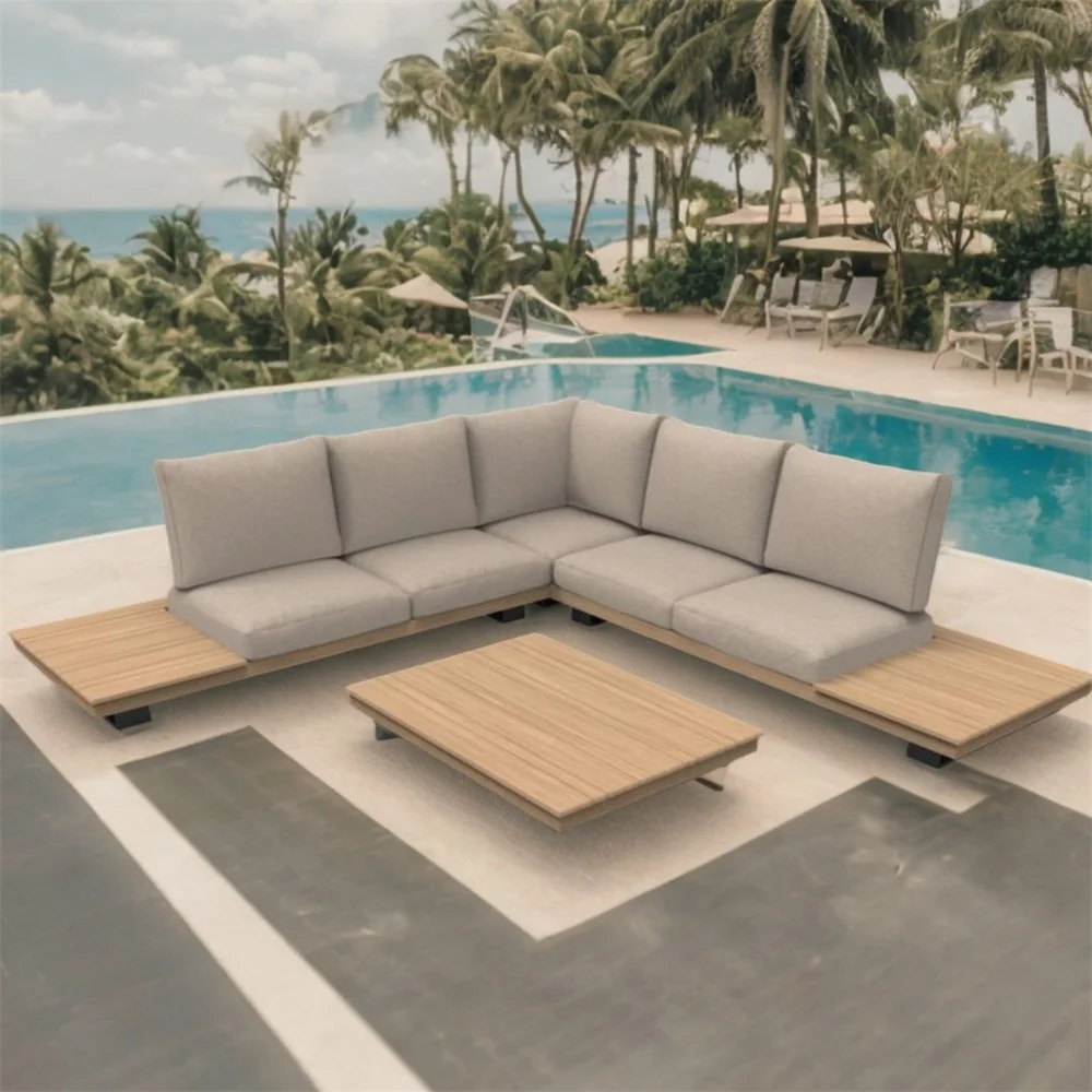 Luxuriöses Sofa-Set für den Außenbereich, Garten-Sofa-Set mit Couchtisch, Garten-Sofa-Set in L-Form für die Terrasse Image