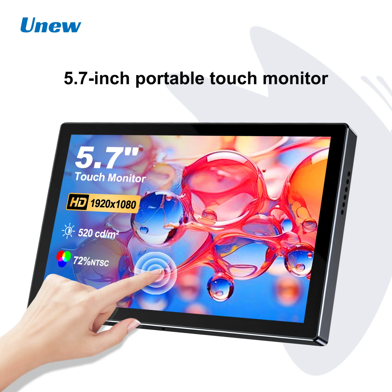 Unew 5,7 Zoll tragbarer Monitor 1920 x 1080 60 Hz Touchscreen-Display 2 Typ-C USB HDMI Mini-Bildschirm für CCTV-Auto-Motorrad-Computer Image