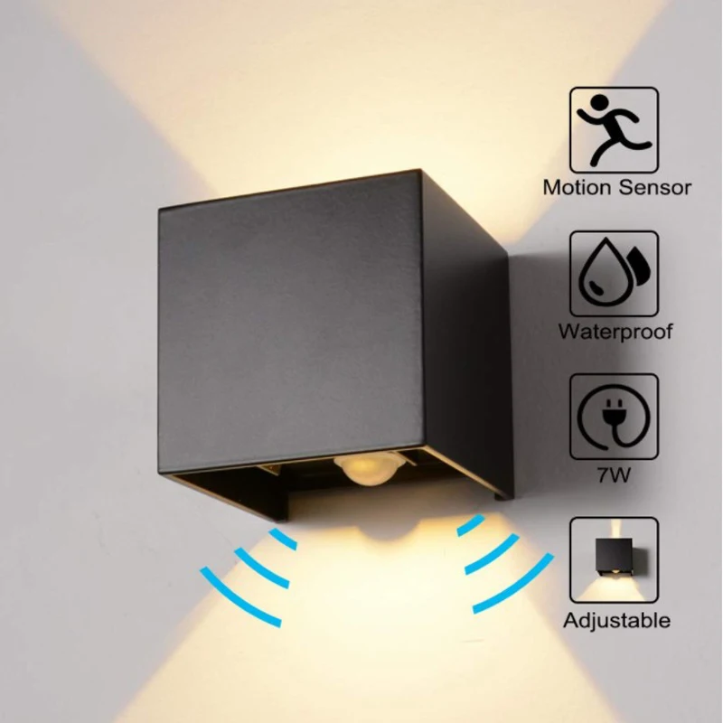 Bewegungsmelder Outdoor LED Wandleuchte LED Wandleuchte Quadratisch Wasserdicht IP65 Veranda Garten Wandleuchte Außenbeleuchtungskörper