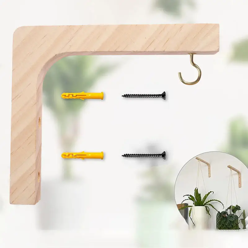 Holz-Pflanzenhaken zum Aufhängen, Naturholzfarben, Einfache Japanische Innendekoration, Kiefernholz-Wandhaken Image