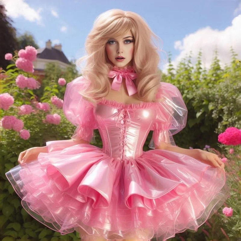 Maßgeschneidertes CosPlay Baby Pink Viktorianisches Abendkleid mit Rundhalsausschnitt, kurzes mittelalterliches Ballkleid aus dem 18. Jahrhundert, kaskadierende Rüschen, Renais Image