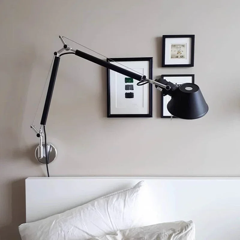 Moderne Lange Arm Wand Lampe Silber Schwarz Metall E27 Glühbirne mit Schalter Drehbare für Schlafzimmer Lesen Studie Parlor Wandleuchte Dropshipping