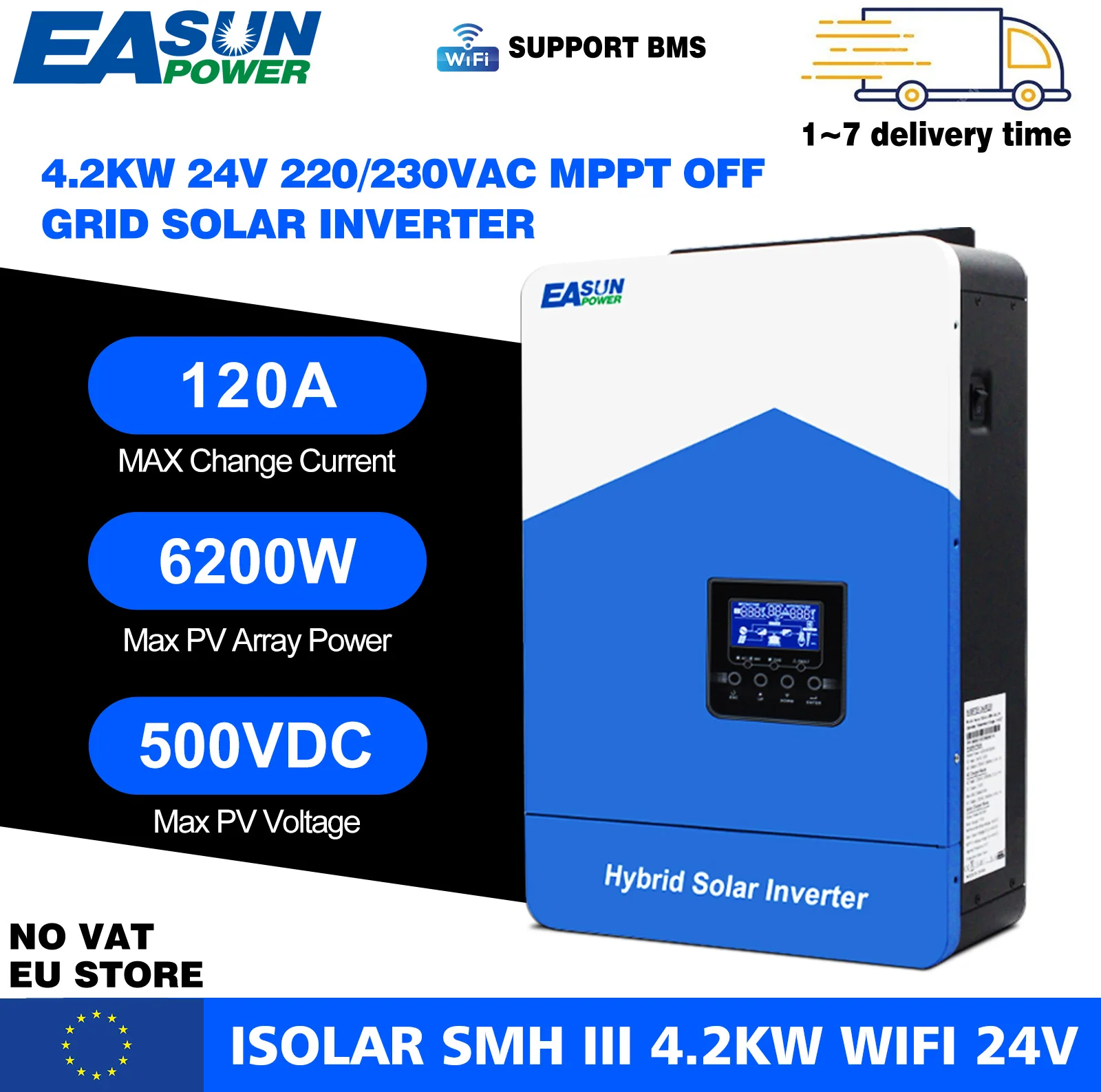 EASUN 4,2 kW Hybrid-Solar-Wechselrichter 24 V 3,2 kW netzunabhängiger Wechselrichter 6,2 kW 48 V MPPT 12 V 2 kW 230 V 110 A Ladegerät Max. PV 450 V BMS in der EU Image
