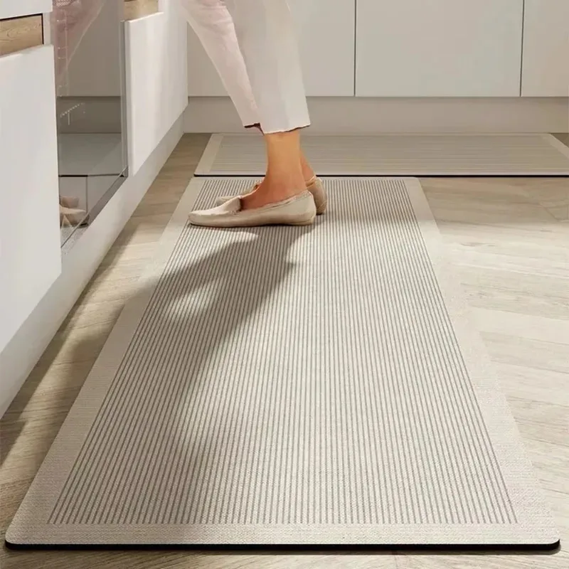 VIKAMA 1/2 Stück gestreifte minimalistische Küchenmatte, saugfähige, rutschfeste Bodenmatte, Flur, Badezimmer, Küche, Teppich, Heimdekoration, Teppich Image
