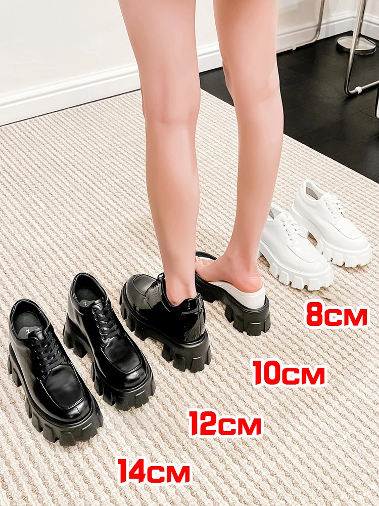 14 cm Frauen Plattform Schuhe Schwarz Mary Jane Schuhe 10 cm Höhe Zunehmende Casual Schuhe Weiblichen Echten Leder Schuhe Aufzug schuh